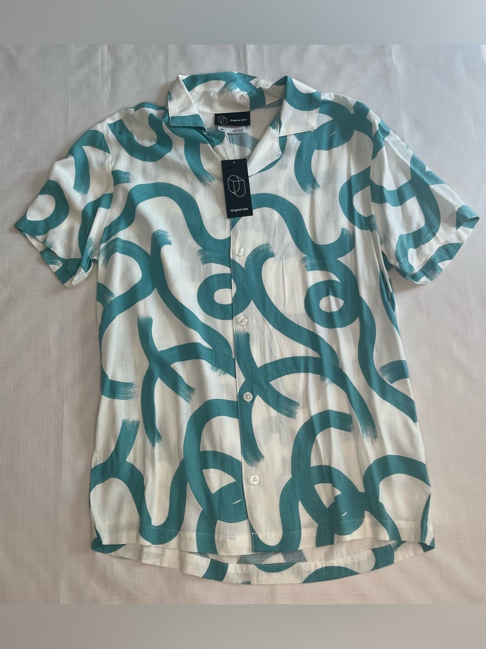Original Use Teal Brushstroke Short-Sleeve Button-Down Shirt